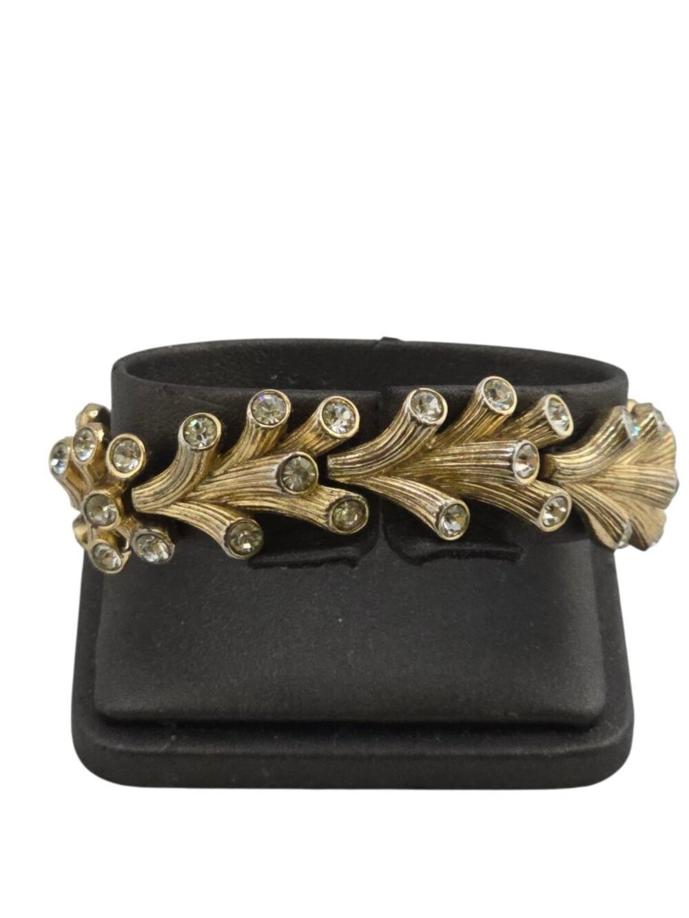 Signed Crown Trifari Textured Branch Coral Bracelet with Rhinestones (A9138)